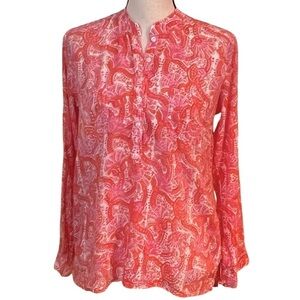 Oliphant Pink & Orange Paisley Print Long Sleeve Top Sz-S